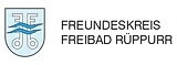 Ein Logo mit einem Wappenschild, der blaue Wellen zeigt, daneben rechts die Schrift FREUNDESKREIS FREIBAD RÜPPURR
